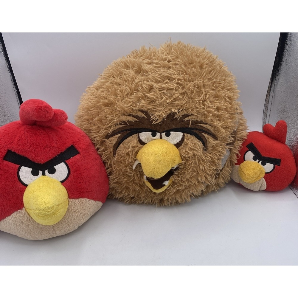 Angry Birds Plush Lot‎ Star Wars 10" Chewbacca w/ 6" & 10" Red Bird